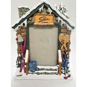 Vintage 1999 FIGI Graphics Stowe Vermont Ski Cabin Log Lodge Picture Frame 4x6